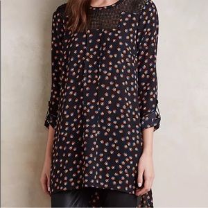 Anthropologie Meadow Rue Tunic Black Floral Fall Blouse Size Medium P